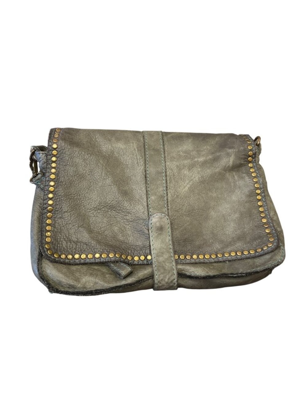 Vera Pelle VTG Italy made wms brown leather brass studed satchel bag SKU 10-043